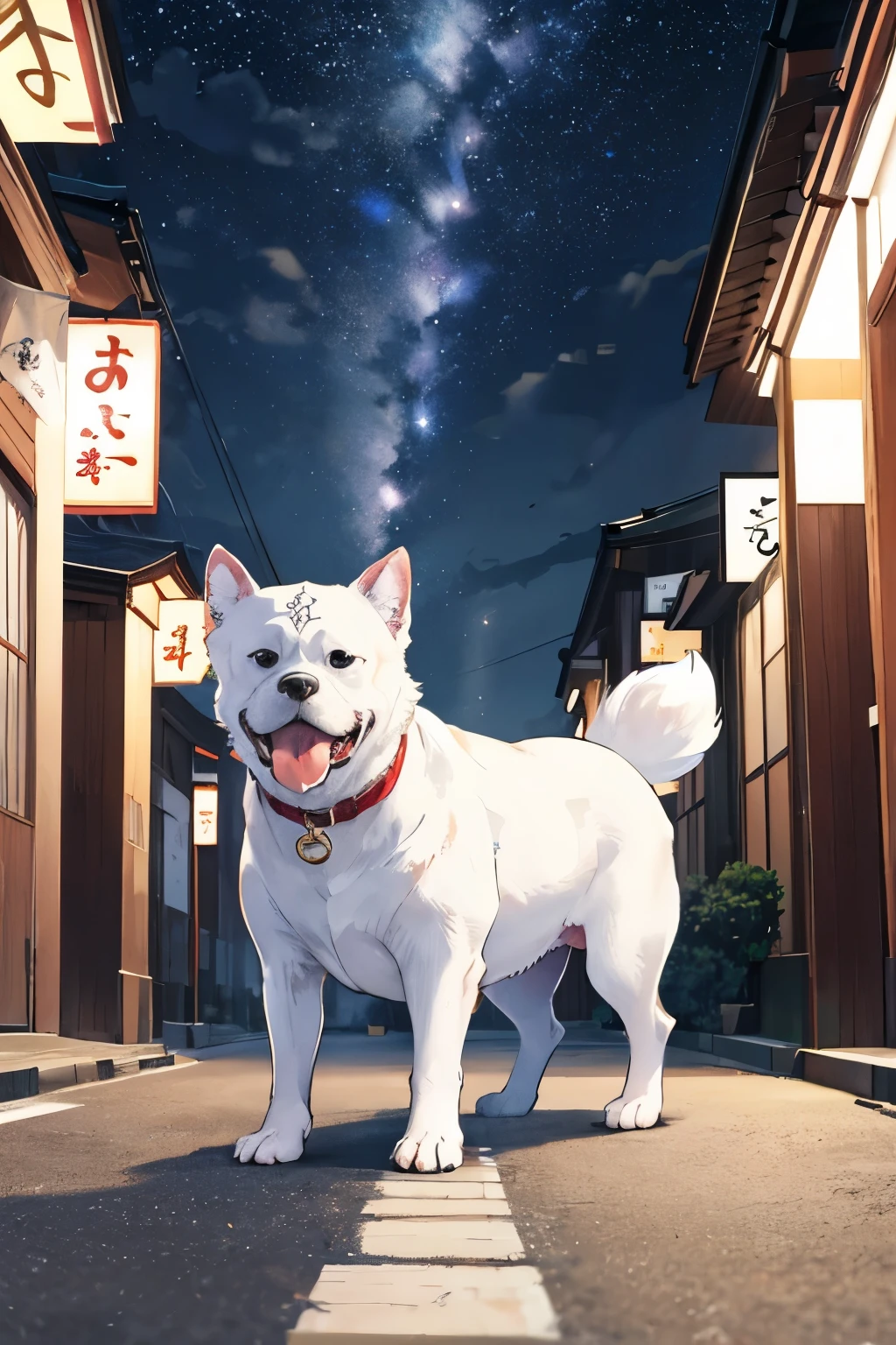 Anime dog standing on the street in front of a building - SeaArt AI