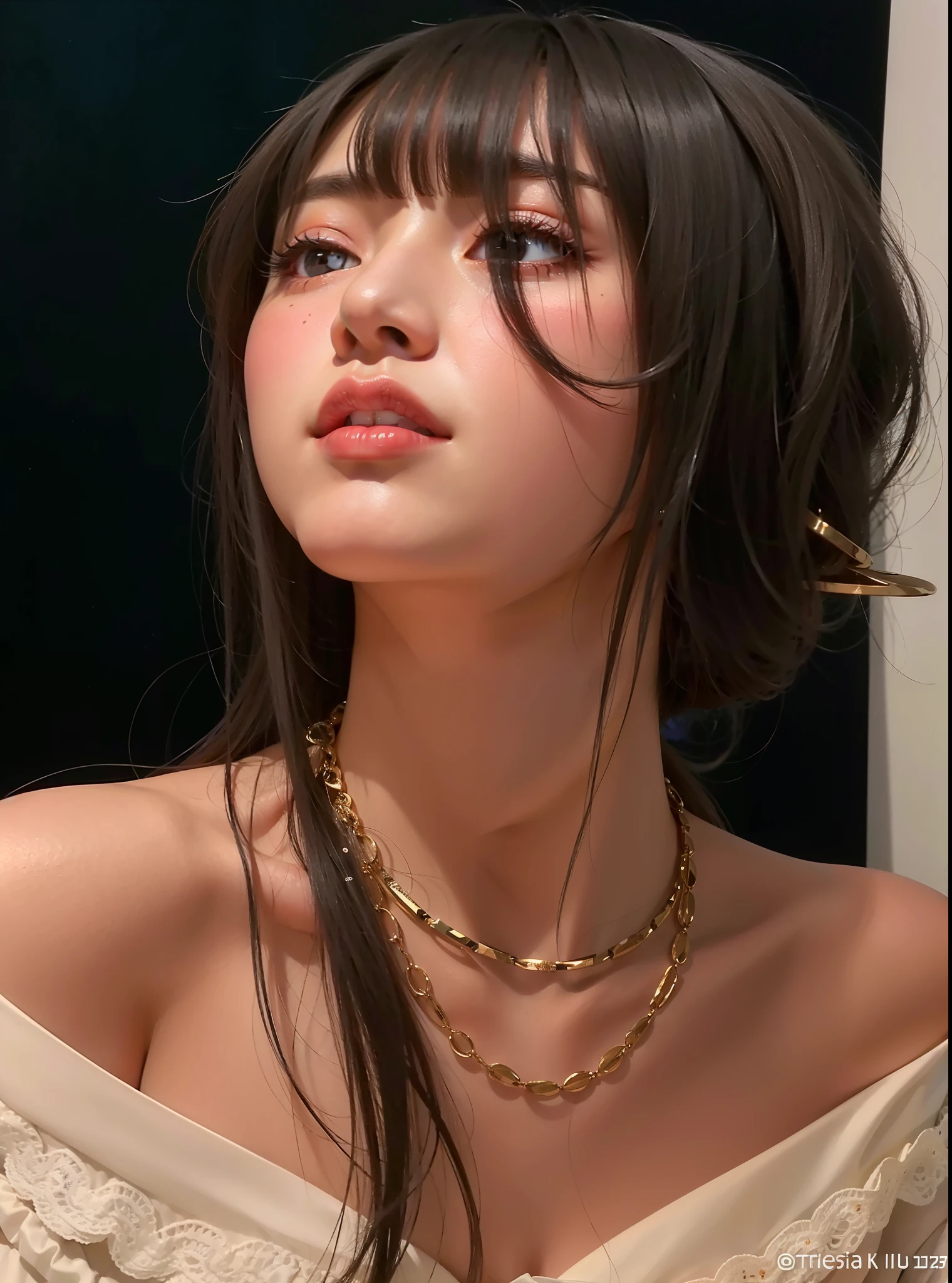 A close up of a woman with a necklace and a necklace - SeaArt AI