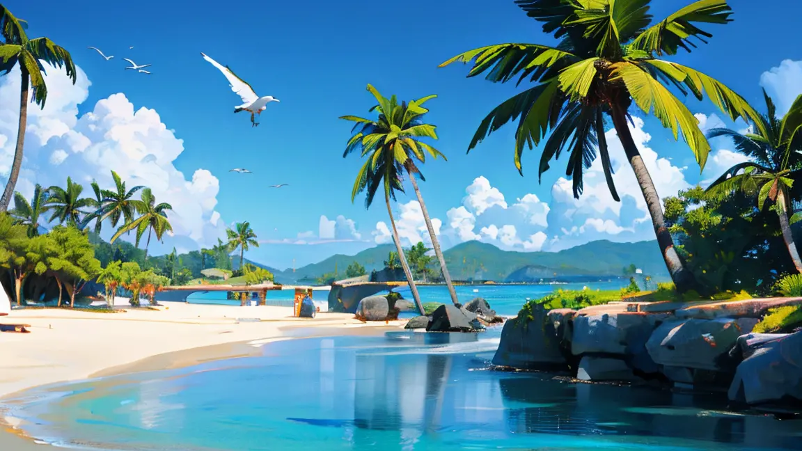 (best quality,4k,8k,highres,masterpiece:1.2),ultra-detailed,(realistic,photorealistic,photo-realistic:1.37),tropical island,tall...