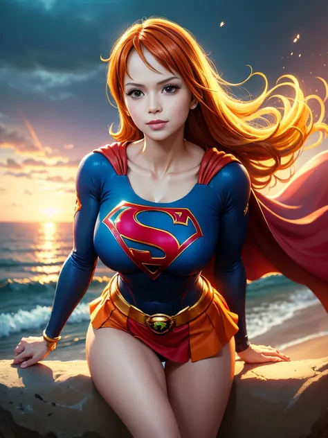 A woman in a superman costume standing on a beach - SeaArt AI