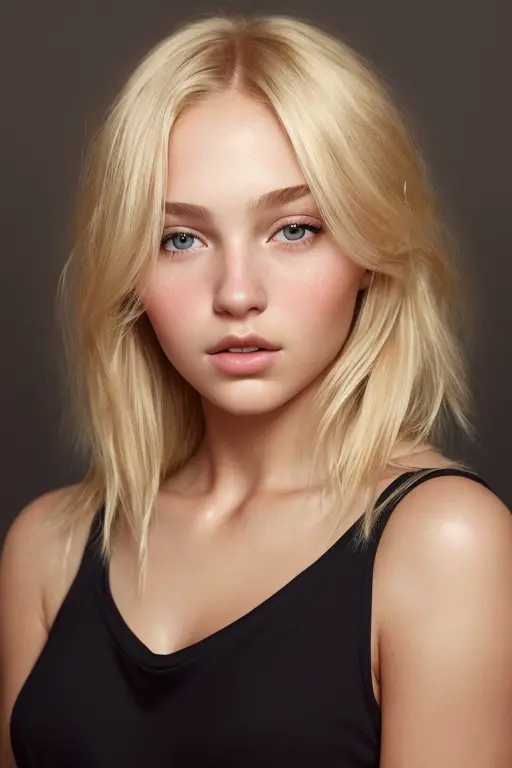 a young woman, blonde, dark theme, soothing tones, muted colors, high contrast, (natural skin texture), (hyperrealism), (hyperre...