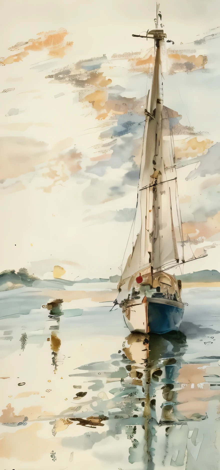 Painting of a sailboat in the water with a sailboat in the background ...