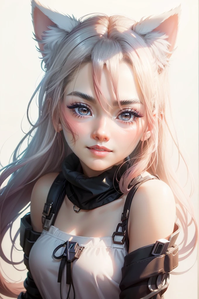 white background, just the face, girl, love, cute, anime, with cat ears, expressive eyes、The background is cyberspace