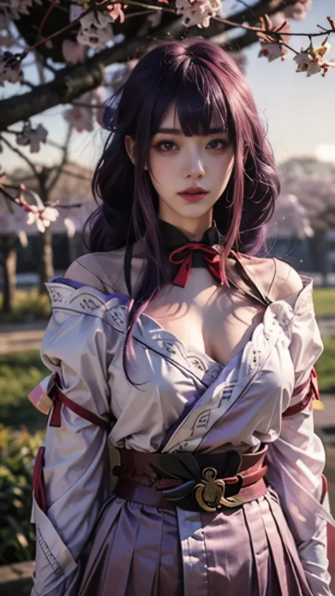 General Thunderbolt, fine clothes, white clothes, blunt bangs, single braid (Big breasts: 1.4) Kimono with wide cleavage and wid...