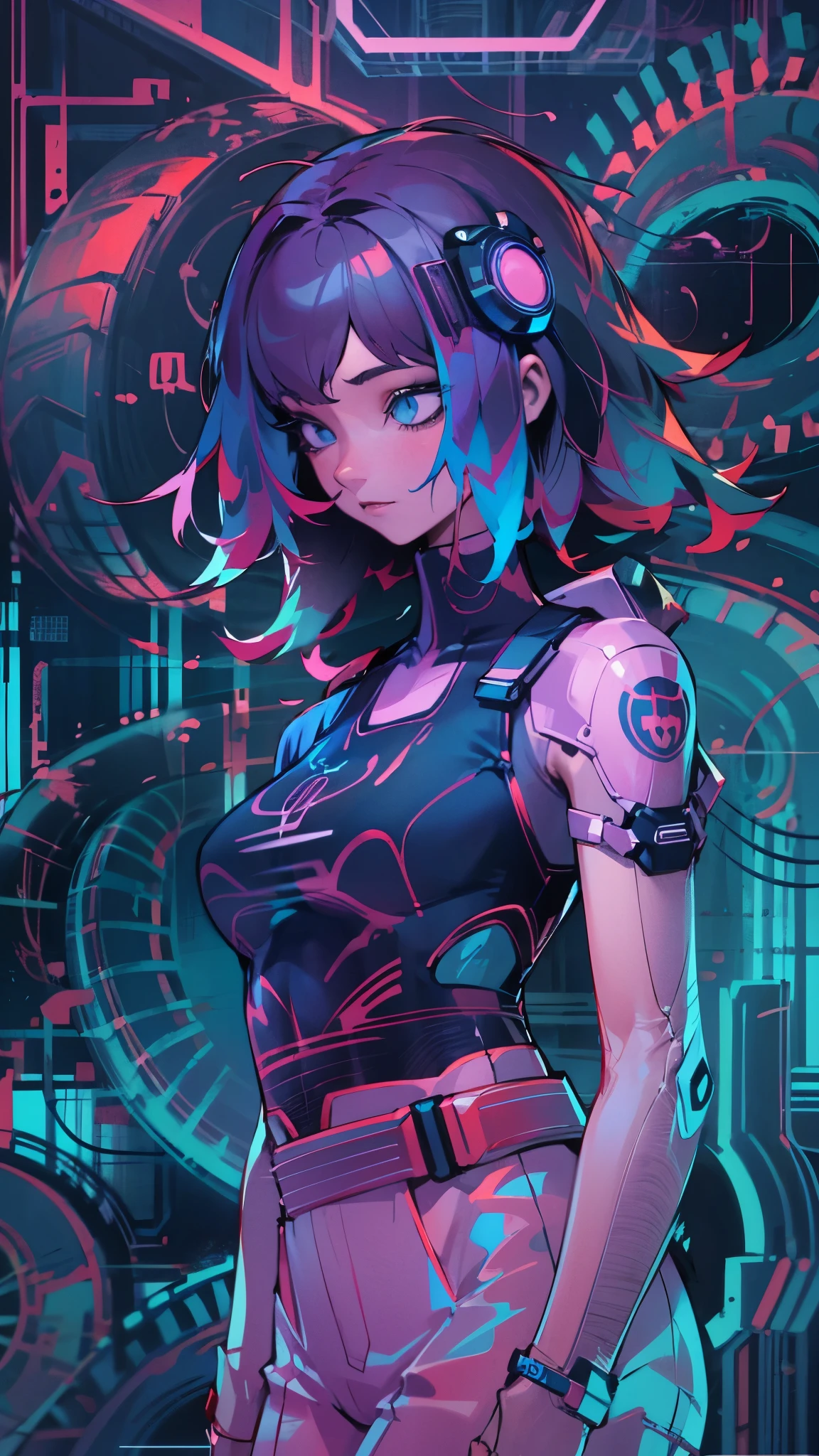 (absurdrez, highres, ultra detailed), 1girl, standing alone, extremely detailed  eyes, (offcial art, Beautiful and Aesthetic:1.2), (Fractal Art:1.3), Colouring, More Detailed, technology cyberpunk neon blue purple snakes around