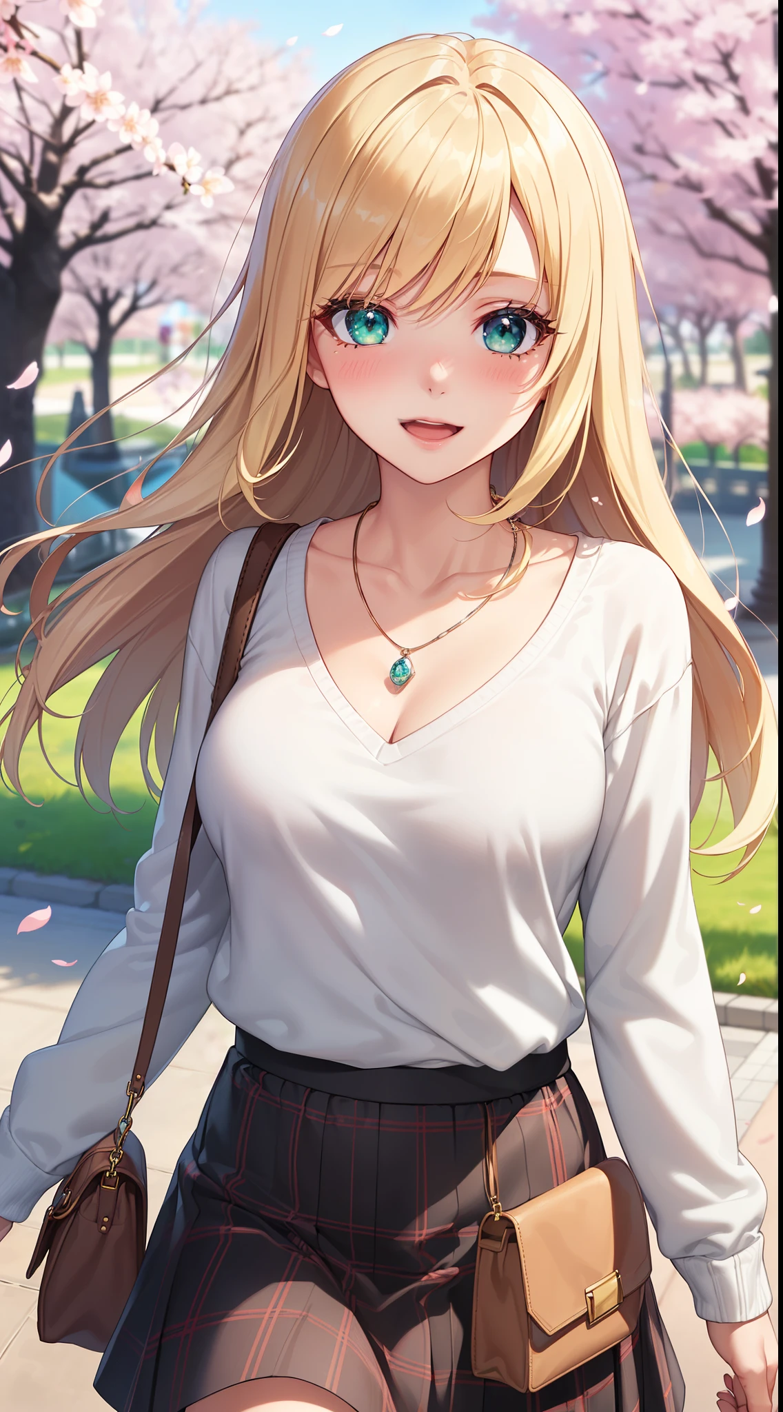 Anime girl with long blonde hair walking down the street - SeaArt AI