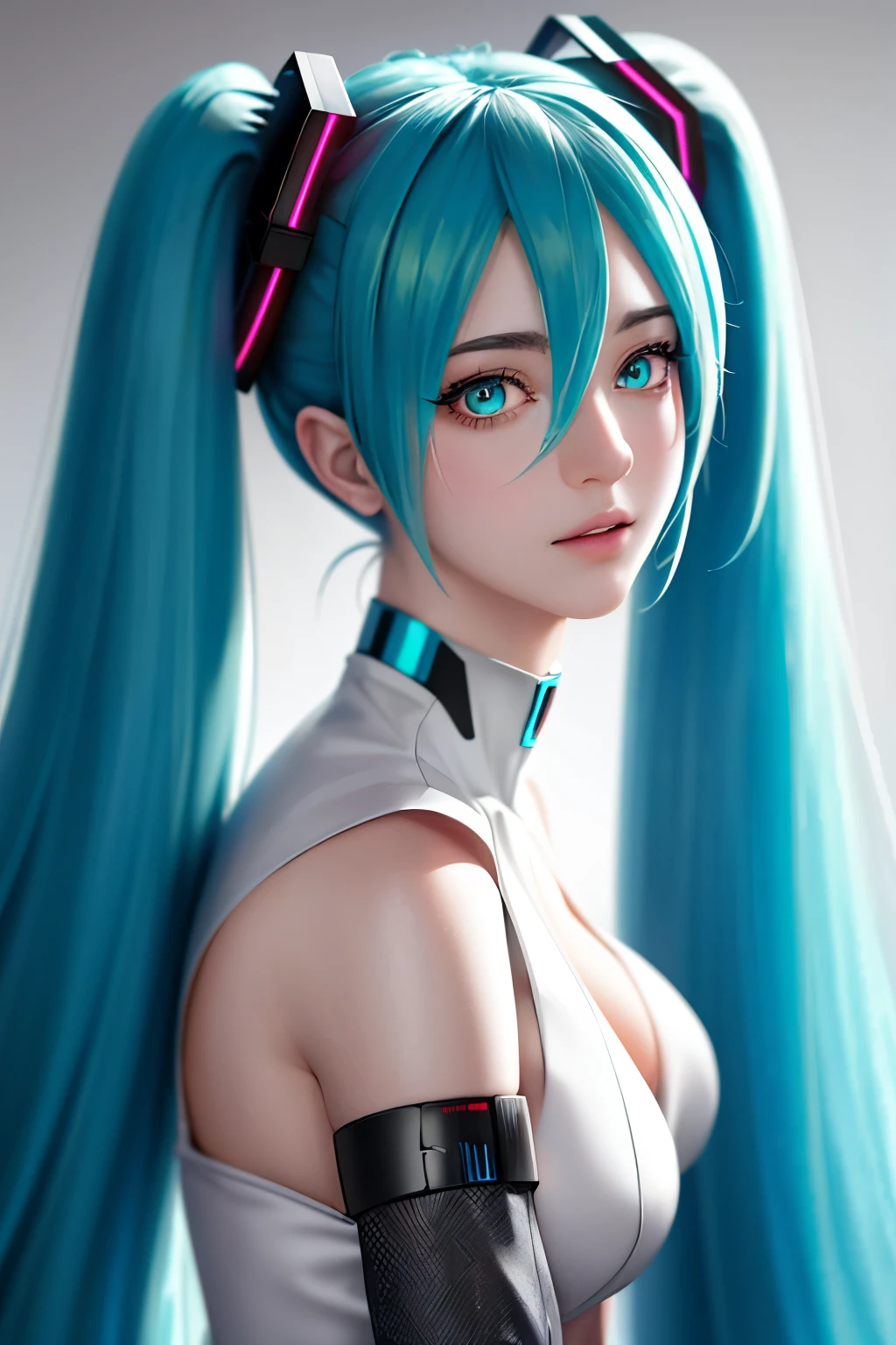 อะนิเมะ, สาว, (((1สาว))), (((ไหว, โวคาลอยด์, Miku Hatsune ไหว))), อะไร(((ผมยาว, ผมแฝด))), ((ตาสีฟ้าตา:1.3, ดวงตาหงาย: 1, ดวงตาที่สมบูรณ์แบบ, ดวงตาที่มีรายละเอียดสวยงาม, ดวงตาไล่ระดับสี: 1, ดวงตาที่สวยงามที่มีรายละเอียดประณีต: 1, ดวงตาที่สมมาตร: 1, ไฮไลท์ที่ยิ่งใหญ่บนดวงตา: 1.2)), (เนื้อละเอียด, (ใบหน้าที่มีรายละเอียด)), ใบหน้าอย่างใกล้ชิด, หันหน้าไปทางด้านหน้า, กล้องหันหน้าไปทาง, หนุ่มสาว, (คุณภาพดีที่สุด), เสื้อ, กระโปรงหลวม, เสื้อผ้าที่เรียบง่าย, ปกปิดผิว, ความละเอียดสูง, โฟกัสคมชัด, ละเอียดมาก, มีรายละเอียดมาก, งานศิลปะคุณภาพสูงมาก, (เหมือนจริง, Photoเหมือนจริง: 1.37), 8k_วอลล์เปเปอร์, (มีรายละเอียดมาก CG 8k), (CG 8K ดีมาก), ((Hyper Super ละเอียดมาก Perfect Piece)), (((ผลงานชิ้นเอกไร้ที่ติ))), ภาพประกอบ, สีสันสดใส, (ซับซ้อน), คอนทราสต์สูง, แสงที่เลือกสรร, การสัมผัสสองครั้ง, เอชดีอาร์ (ช่วงไดนามิกสูง), หลังการประมวลผล, พื้นหลังเบลอ, เงาดำมืด, เงาที่เข้มขึ้น, เงาหนา, เงาคุณภาพสูง, รายละเอียดสูง, เหมือนจริง, แสงระดับโรงภาพยนตร์, ข้างทาง, เลนส์แฟลร์, การติดตามรังสี, โฟกัสคมชัด,