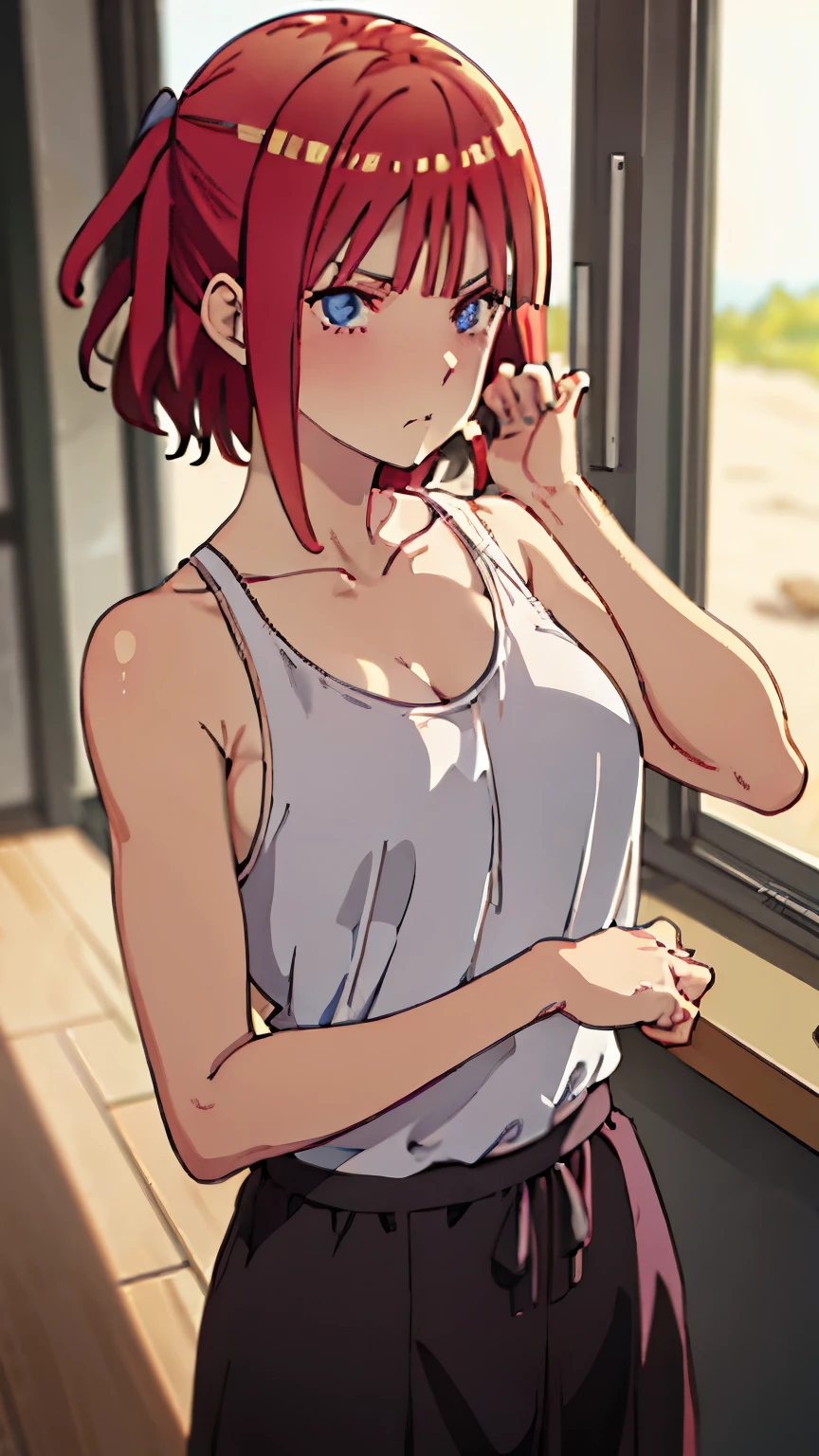 Anime girl with red hair talking on a cell phone - SeaArt AI