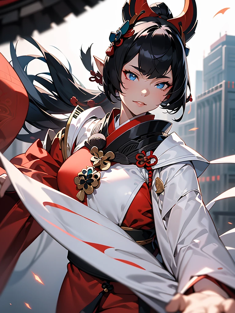 ((Japan)),((Best quality)),((beautifully painted)),((a high resolution)),1 girl in,Glowing beautiful elf daughter,(((onmyoji))),(((Suykan))),((White cloak with red decor)),Luminescent thick silver tail,(((black glove and glove))),good hand, perfect hands,(((Fight black demon monsters on the streets of the big city in the blazing night.))),((flying flame)),Armor,(Face Forcus),(((High-speed lines))),(((Blur))),(((Dynamic angle))),((cinematic lighting))