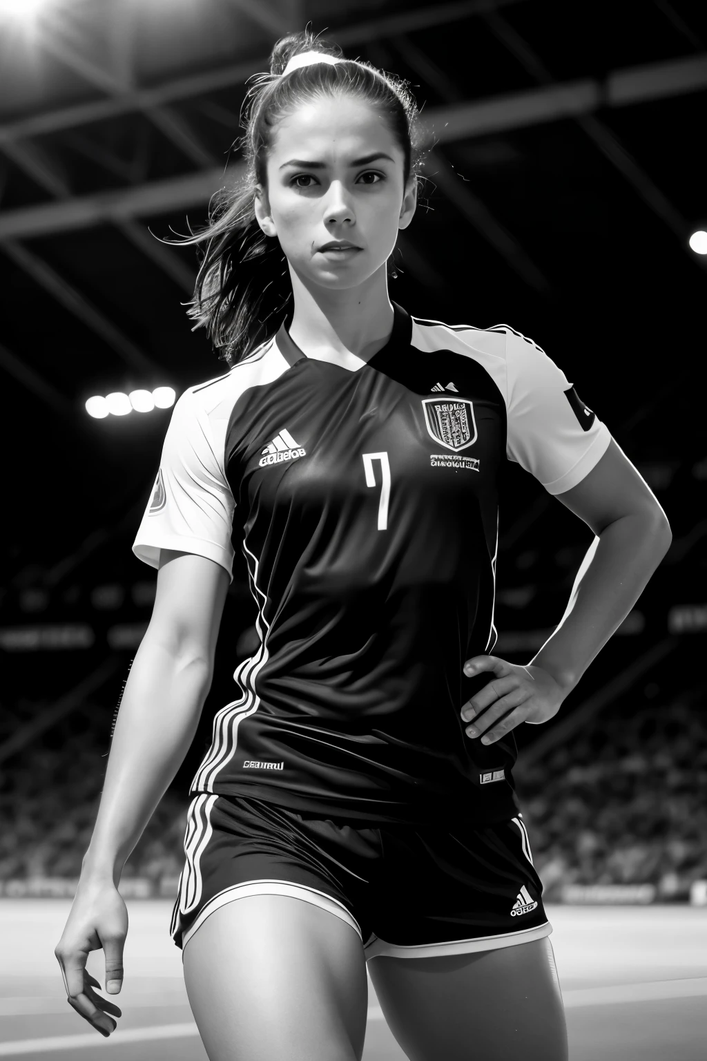 Arafed female soccer player in black and white photo - SeaArt AI