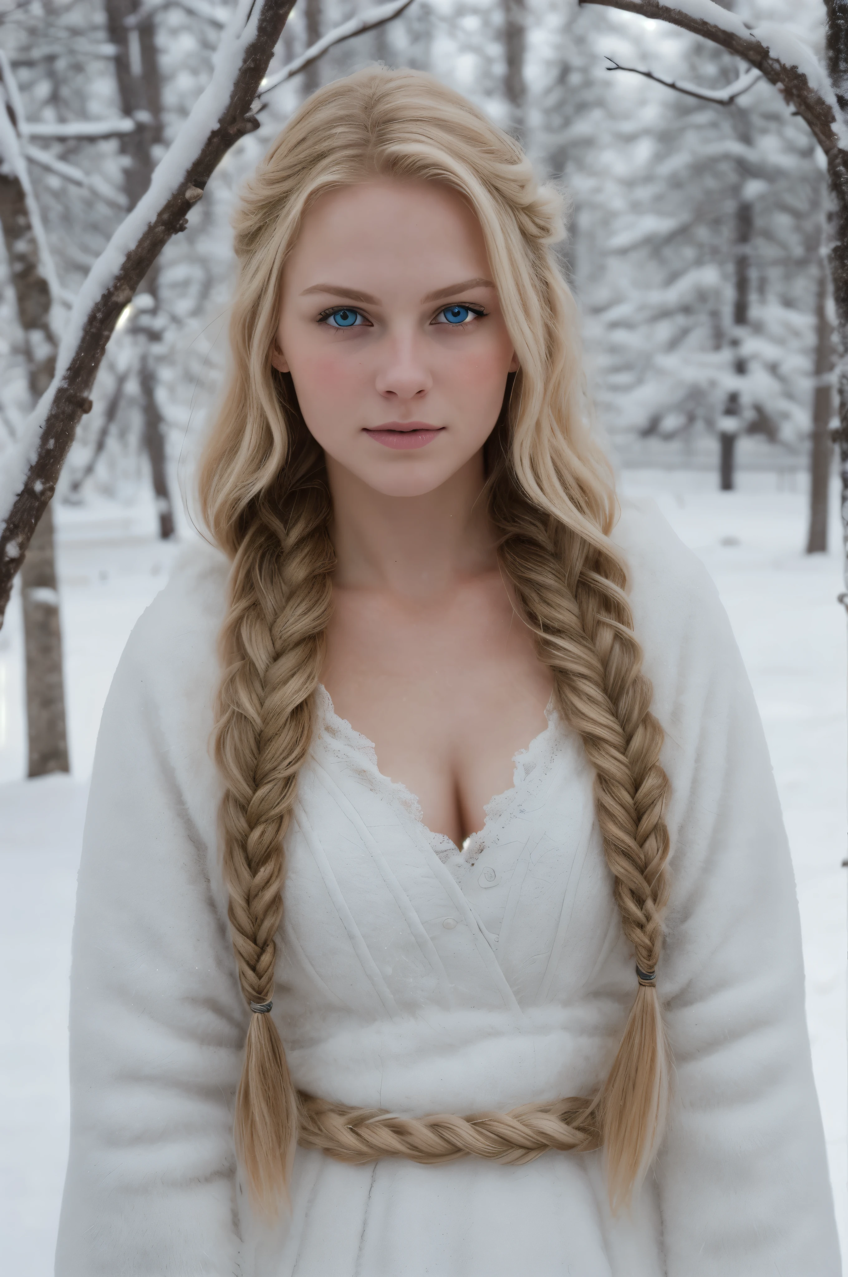 (Realista:1.2), estilo de fotografía analógica, Guerrera escandinava, fantastic snowy setting, pelo rubio trenzado, todo el cuerpo, luz natural suave, lindo y sexy, placer, cara detallada y ojos azules, отличное calidad, obra maestra, fondo norte detallado, calidad: 16 mil., foto cruda