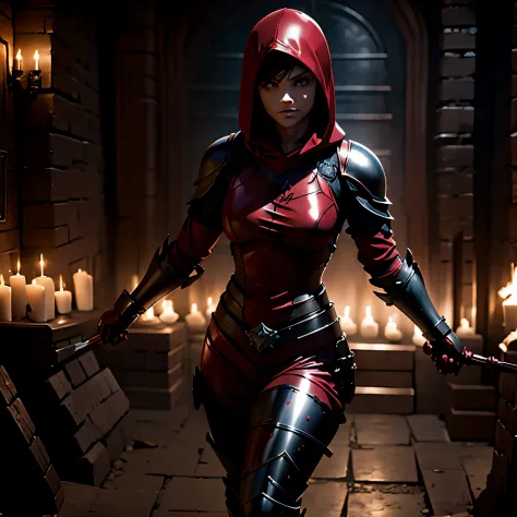 hyper hourglass, ruby rose, metal plate armor, red hood