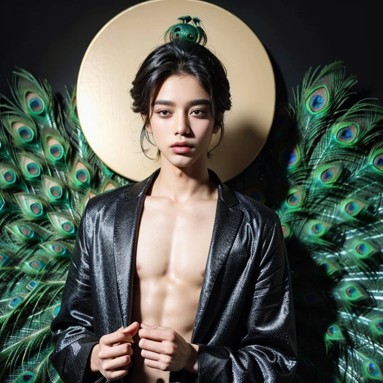 (((best quality, 4k, photo))), (androgynous male peacock emperor)