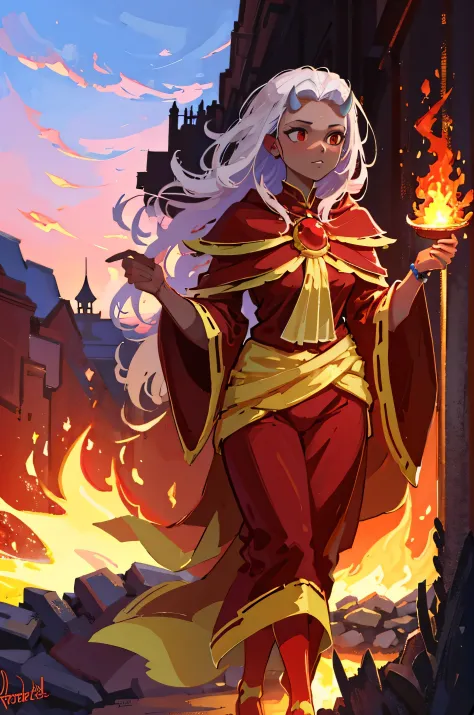 calamitas, fire, spell book, mature woman, tanned skin