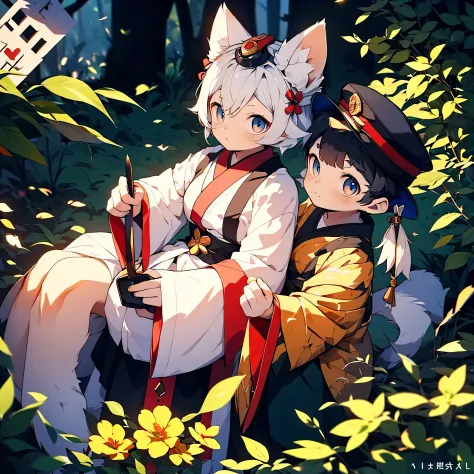 In a picturesque scene, A cute white-furred half-fox elf, Decorated with cute animal ears, Has descended into the mortal world. ...