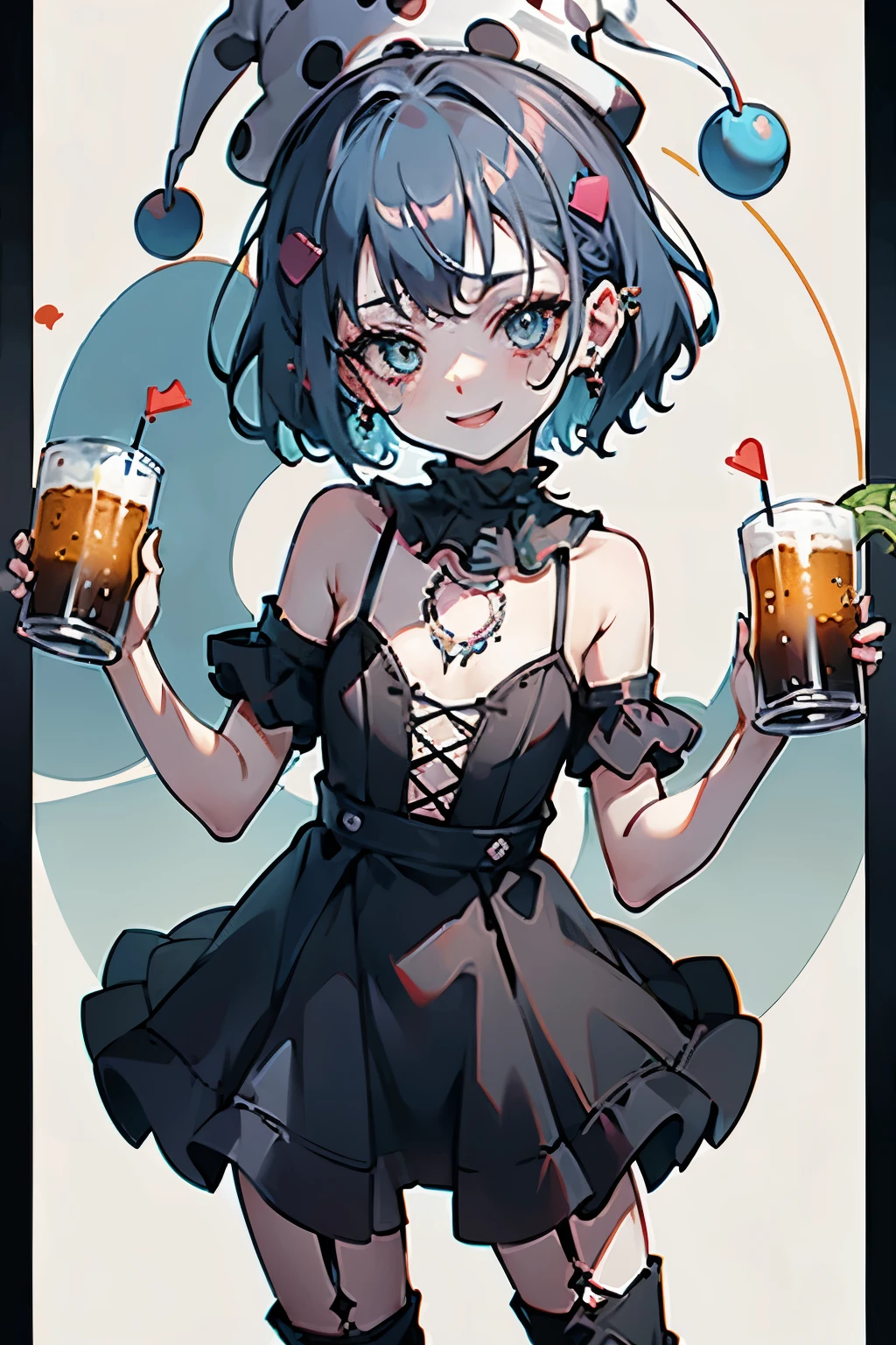 Anime girl with a beer and a clown hat holding a glass - SeaArt AI