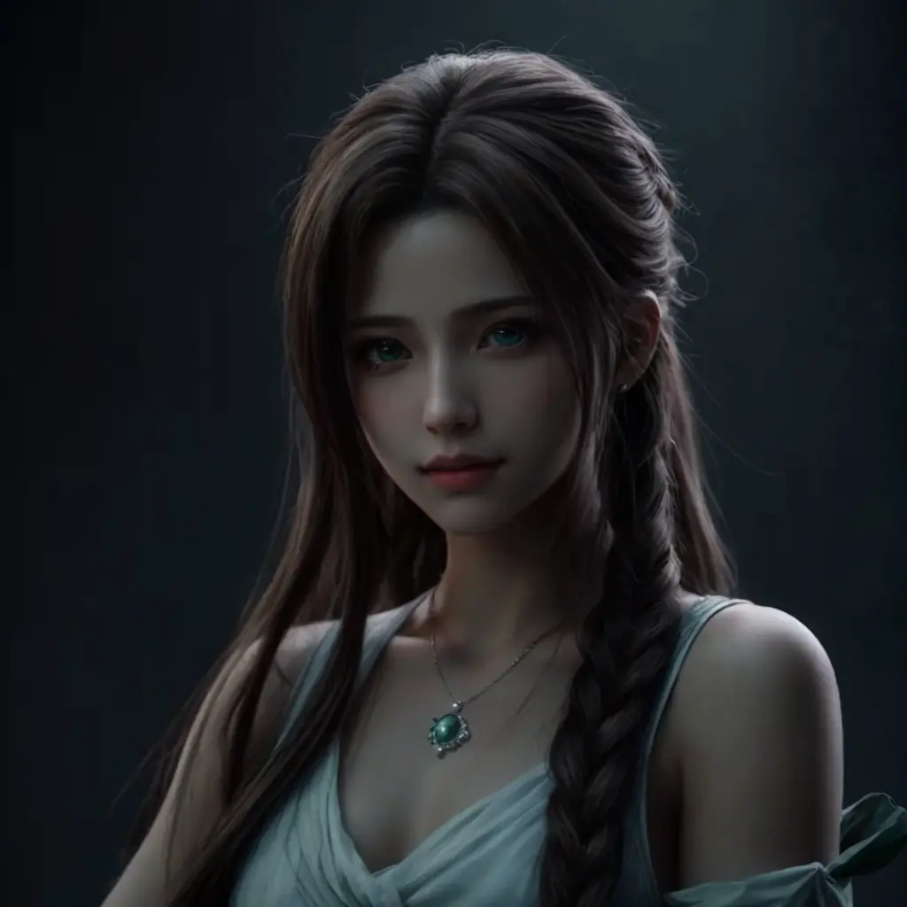 "AERITH" (best quality,4k,highres,masterpiece:1.2),ultra-detailed,realistic,portrait,Aerith,[Final Fantasy 7 Remake],beautiful d...