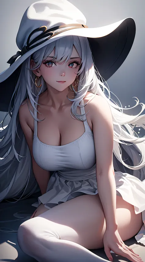 (best quality:1.5, highres, UHD, 4K, detailed lighting, shaders),black wavy hair, gradient hair, large breasts, white shirt, whi...