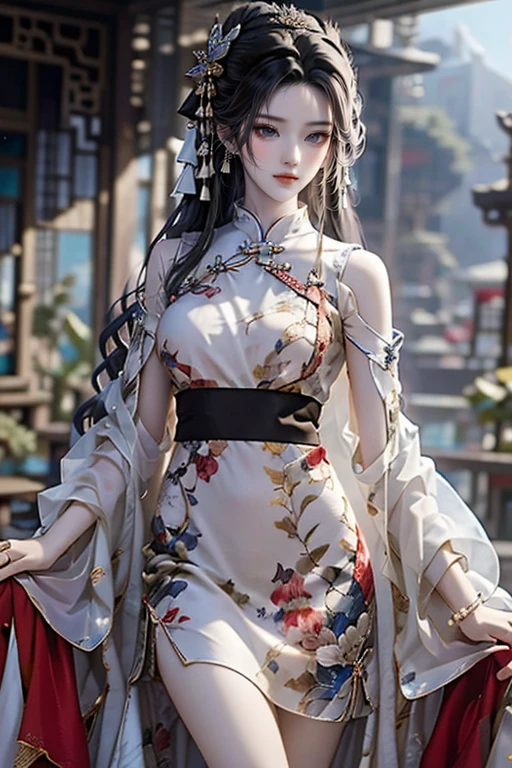 Full body of a long-haired woman wearing a yellow dress, Court ， A girl wearing Hanfu, Ming Hanfu, Chinese style, beautiful fantasy queen, beautiful figure painting, Inspired by Lan Ying, ((beautiful fantasy queen)), traditional Chinese, hanfu, Chinese girl, ethereal beauty, nice images, traditional beauty, Gorgeous Chinese model