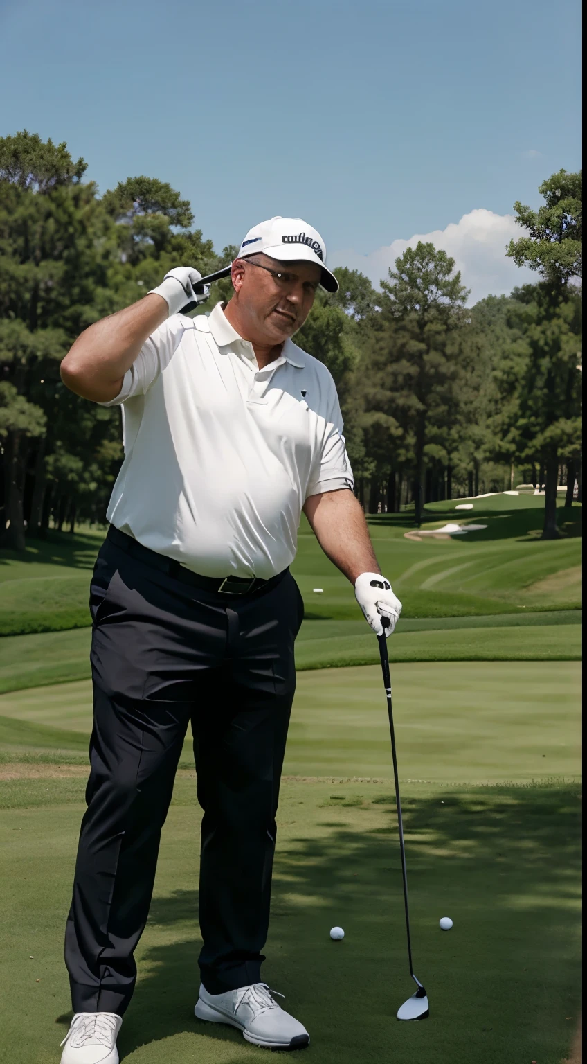 Arafed man in white shirt and black pants playing golf - SeaArt AI