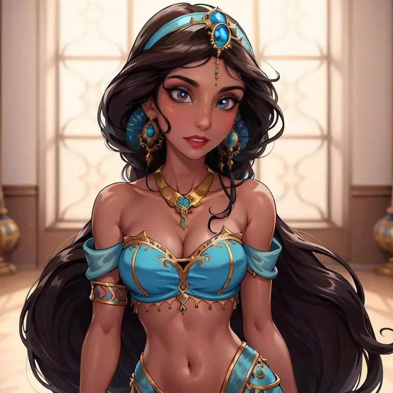 (Masterpiece, Best Quality, Highres:1.2), Detailed, Intricate Details, 4K, 
1Girl, (Solo:1.2), jasmine,  long hair, breasts, bla...