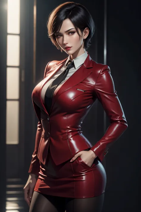 (absurdres, highres, ultra detailed), masterpiece, ada wong (resident evil), ((solo)), short hair, 1girl, skirt suit, business s...