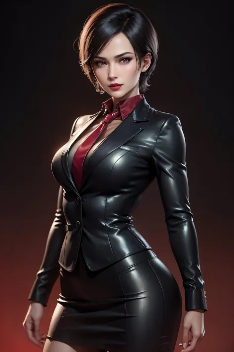 (absurdres, highres, ultra detailed), masterpiece, ada wong (resident evil), ((solo)), short hair, 1girl, skirt suit, business s...