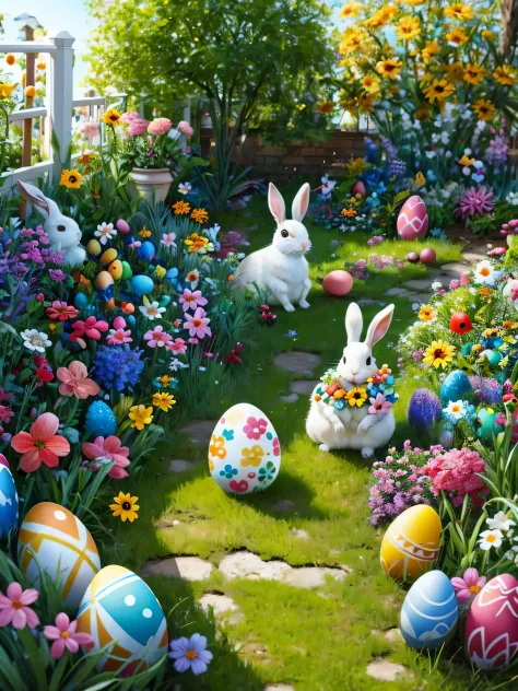 masterpiece,Easter,Painted eggshell，garden，explosive creativity，1 month,rabbit