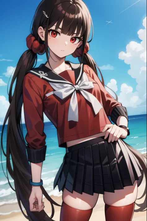 makiharukawa, harukawa maki, long hair, bangs, brown hair, black hair, hair ornament, (red eyes:1.5), twintails, very long hair,...