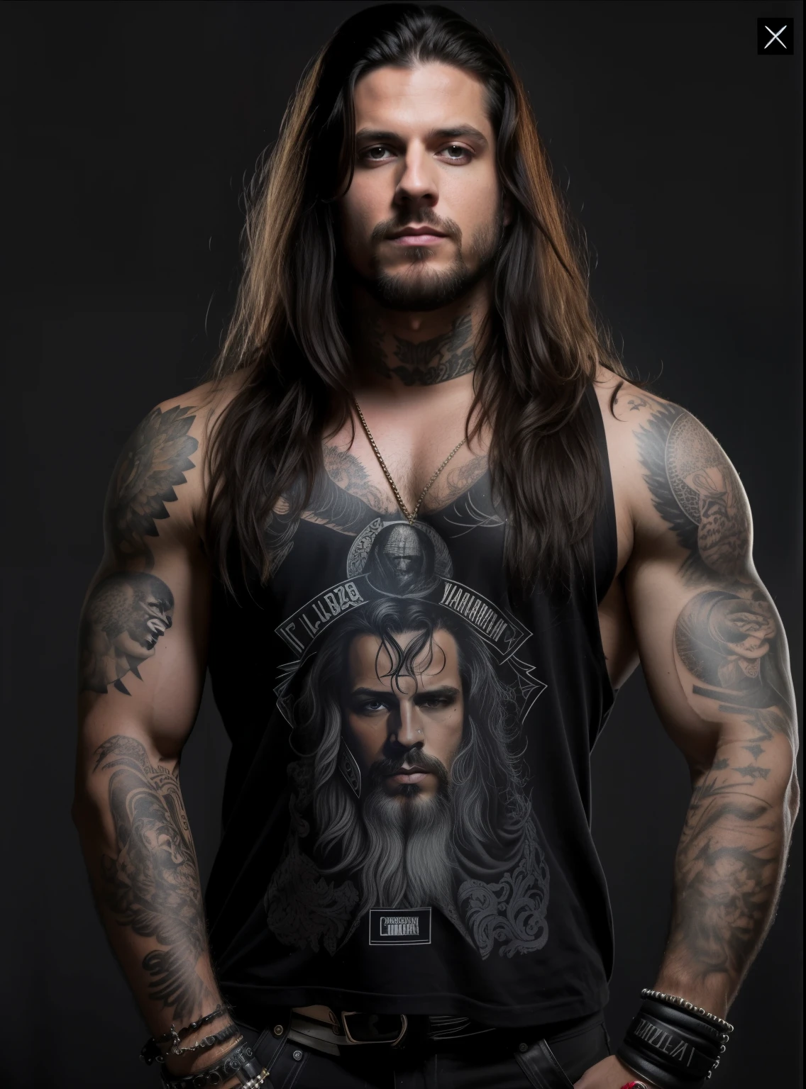 A man with long hair and tattoos posing for a picture - SeaArt AI