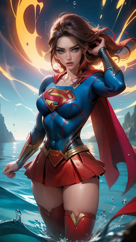 (La mejor calidad,A high resolution,Ultra - detallado,actual), tiene el rostro de AMBER HEARD Wonder woman ,(cabello rojo largo)...