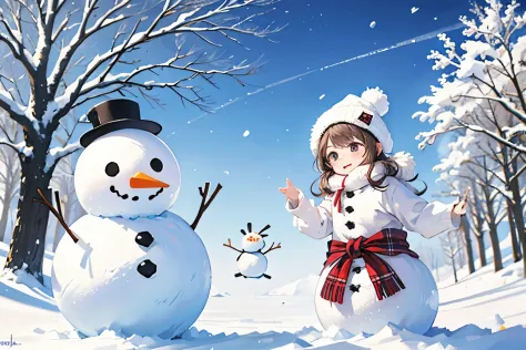 winter、snowball fight、fun、snowman