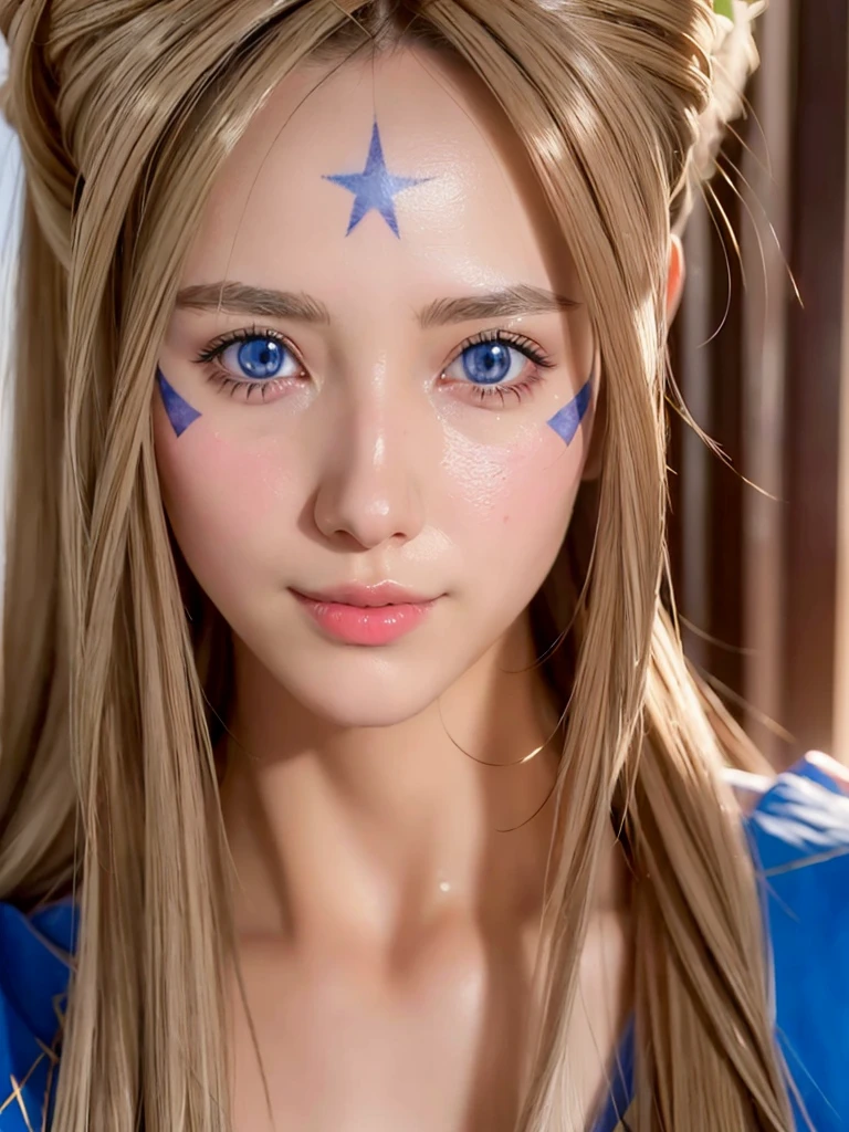 (masterpiece, best quality:1.4), (close up), 1girl, solo, (european youth:1), Belldandy, Belldandy_Blue_Dress, goddess face symbols, looking at viewer, beautifull smile, beautiful face, highly detailed face, highly detailed eyes, highly detailed skin, skin pores, subsurface scattering, realistic pupils, full face blush, full lips, detailed background, depth of field, volumetric lighting, sharp focus, absurdres, realistic proportions, good anatomy, (realistic, hyperrealistic:1.4), 16k hdr,