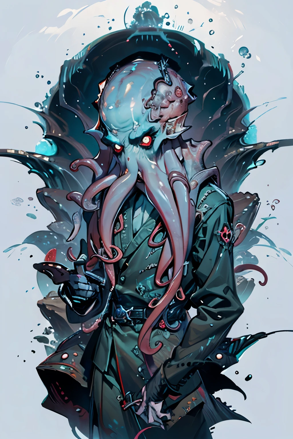 Cthulhu,monstro,(tentacles:1.35)，A polluted underwater world，Imagem sombria，(Nuclear contamination:1.35)，（face:1.35）,（sarcoma：1.35