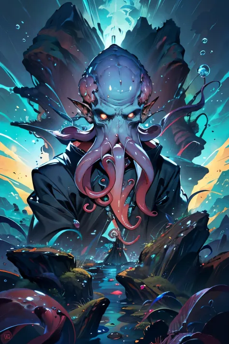 Cthulhu,monstro,(tentacles:1.35)，A polluted underwater world，Imagem sombria，(Nuclear contamination:1.35)，（face:1.35）,（sarcoma：1....