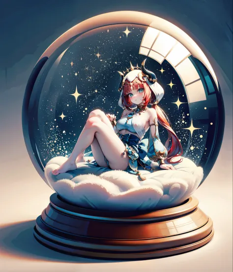 girl trapped in crystal ball,alone, fantasy art style,Gurwitz style artwork, Round glass cover, Very round crystal ball, best qu...