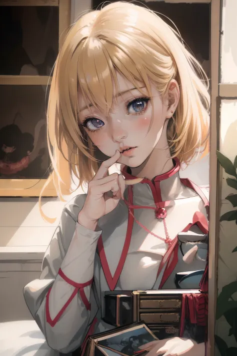 Blonde haired girl in uniform posing for a photo, anime. soft lighting, anime girl in real life, a surreal high school girl, por...
