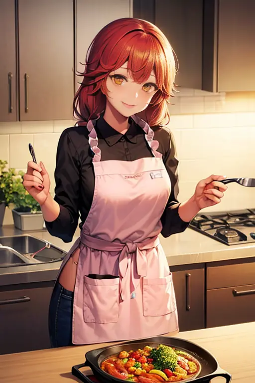 cooking, pink apron