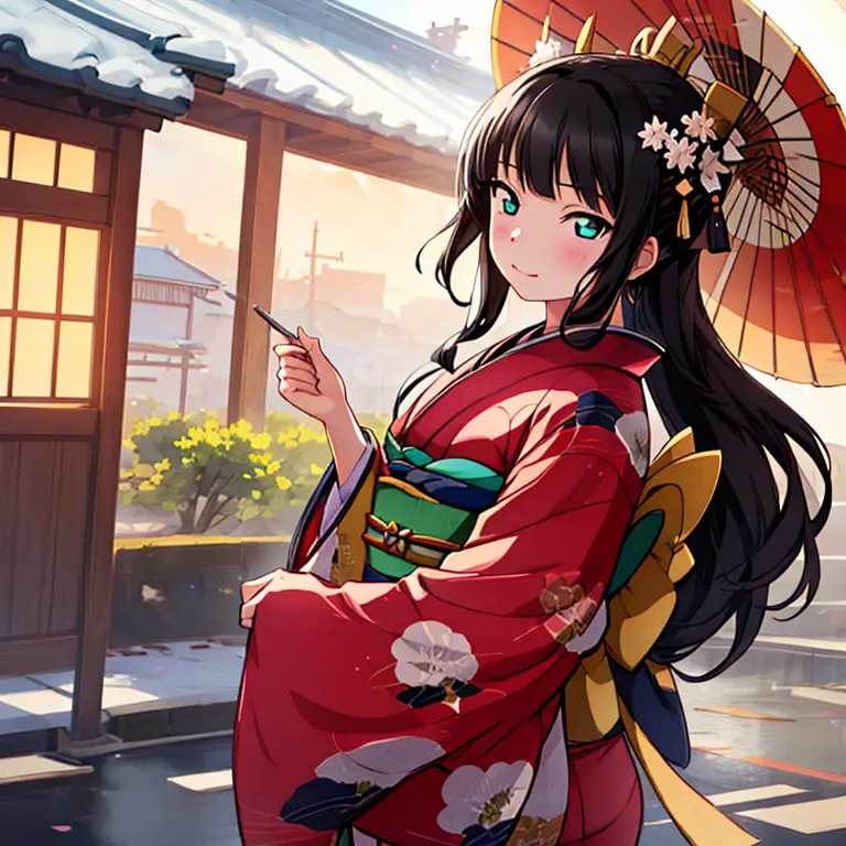 best quality, very aesthetic, super detailed, best illustration, kimono, 1girl, black_hair