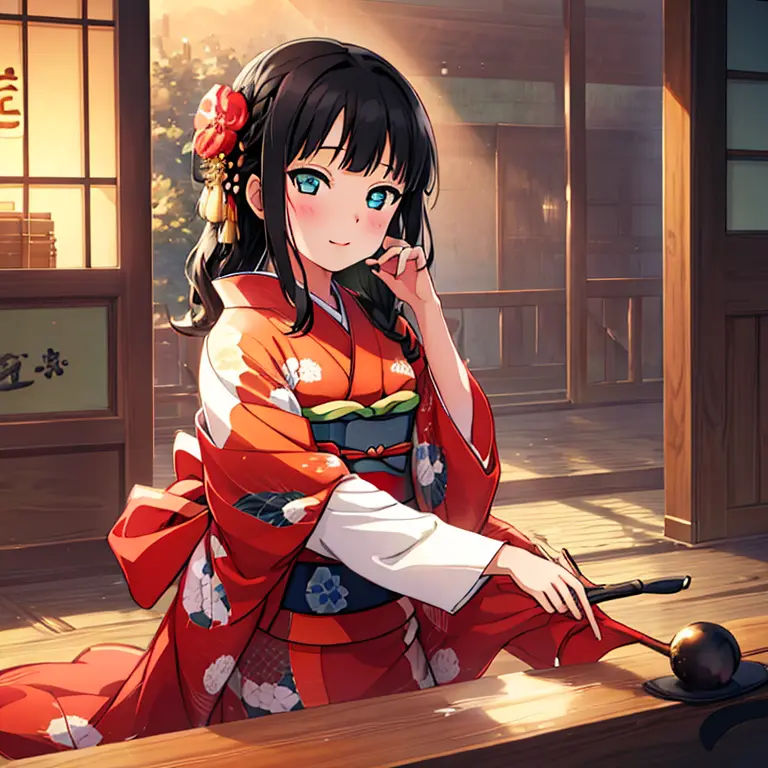 best quality, very aesthetic, super detailed, best illustration, kimono, 1girl, black_hair