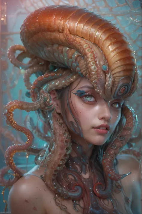 scary and sexy detailed art in color, portrait, (beautiful and obscene female alien:1.4), (vulgarity1.7), (she has red eyes with...