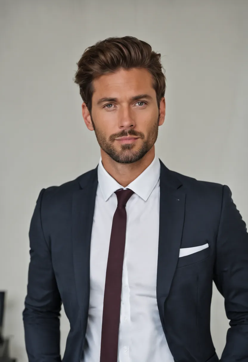 30 year old handsome man，He is an instructor，shirt，suit，tie，office