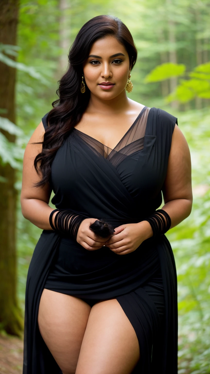 Indian beautiful woman sexy curvy plus size model носить Black Beauty в  сари - SeaArt AI