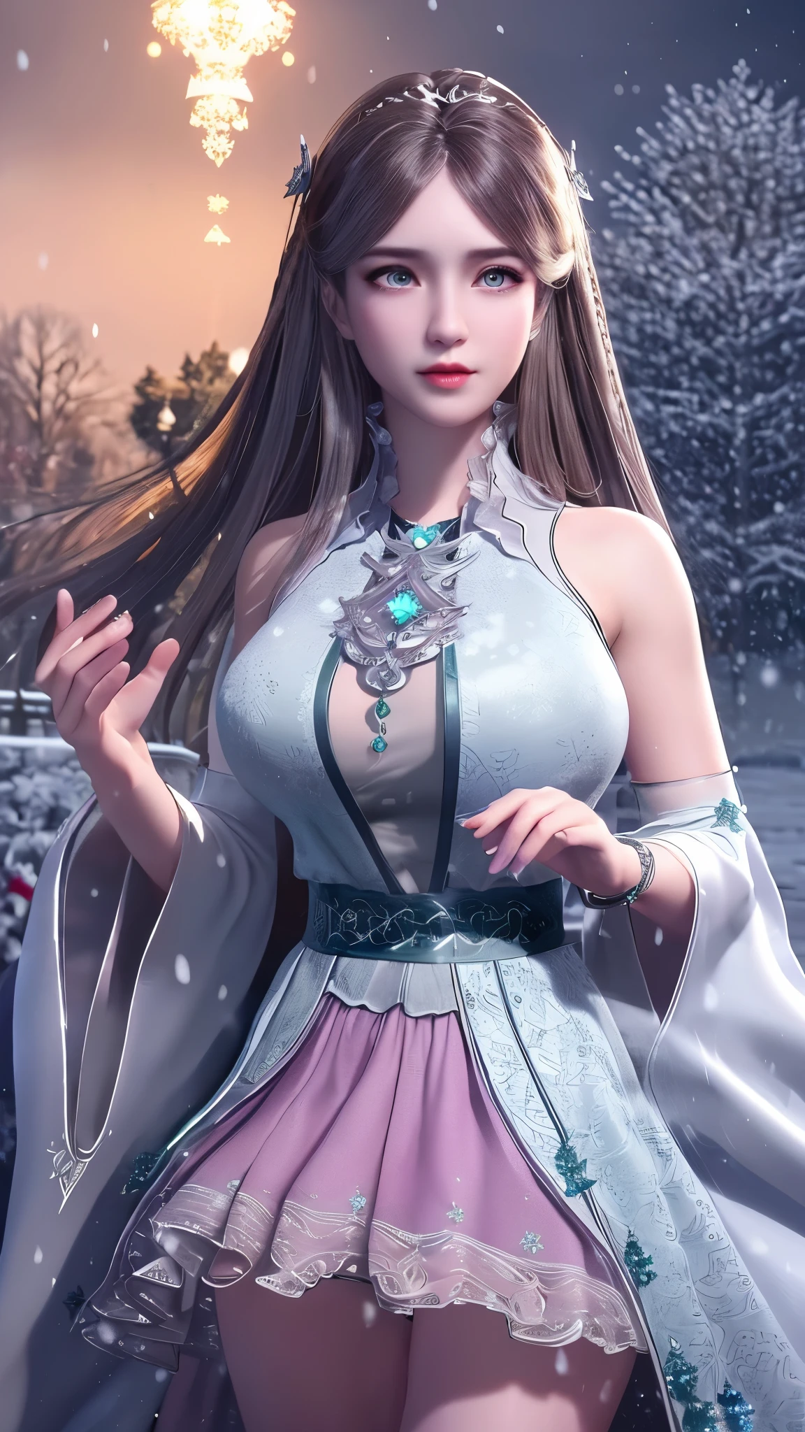 Ultra-realistic 8k CG, flawless, Clean, masterpiece, professional artwork, famous artwork, Cinema lighting, bloom, perfect face, pretty face, fantasy, dreamlike, illusory, Science fiction,   lace, lace trim, lace-trimmed legwear, luxurious, jewelry, diamond, Kaneko, pearl, gem, 蓝gem, 红gem, emerald, intricate details, Exquisite pattern, charming, Tempting, Tempting, disciple, enchanting, hair accessories, necklace, earrings, bracelet, armband,halo,autumn,
((,1 girl, Throw,best quality, ))  , ((((1 girl, alone,outdoor, big breasts,,snowflakes,  snow, snowing,  plum bossom,  ))))
