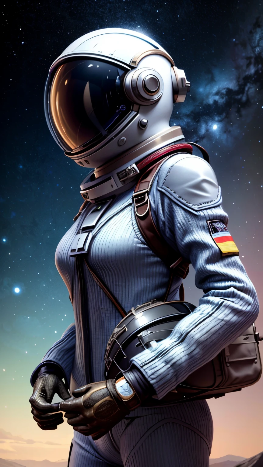 astronaut, futuristic girl，CASCO ASTRONAUTA，helmet on，DESERT PLANET Fund，model shoot style, (Extremely detailed Cg Unity 8k wallpapers), Abstract stylized beauty,，surrealism, 8k, super detail, Best Quality, awarded, Anatomically correct, 16k, super detail