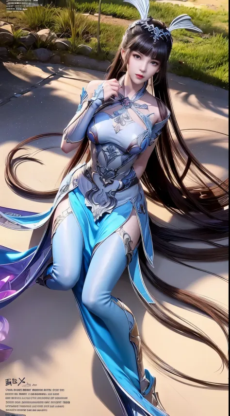 close-up of a woman in a silver blue dress, cheng weipan art station, xiuxian technology sense, detailed fantasy art, stunning c...