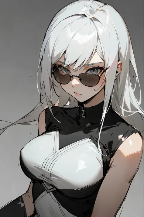 (partial mosaic, white hair girl, sexy, r18), shades of gray, sketch, minimalist style, monochrome background street art