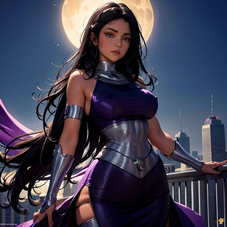 (masterpiece, best quality),1girl with long purple-black hair standing on the edge of a sky scraper, swedish face with sharp fea...
