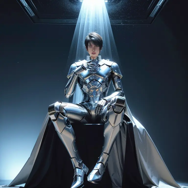 (((best quality, 4k))), (androgynous male robot emperor, his testicles are made of glass, exposed and very fragile, which is cri...