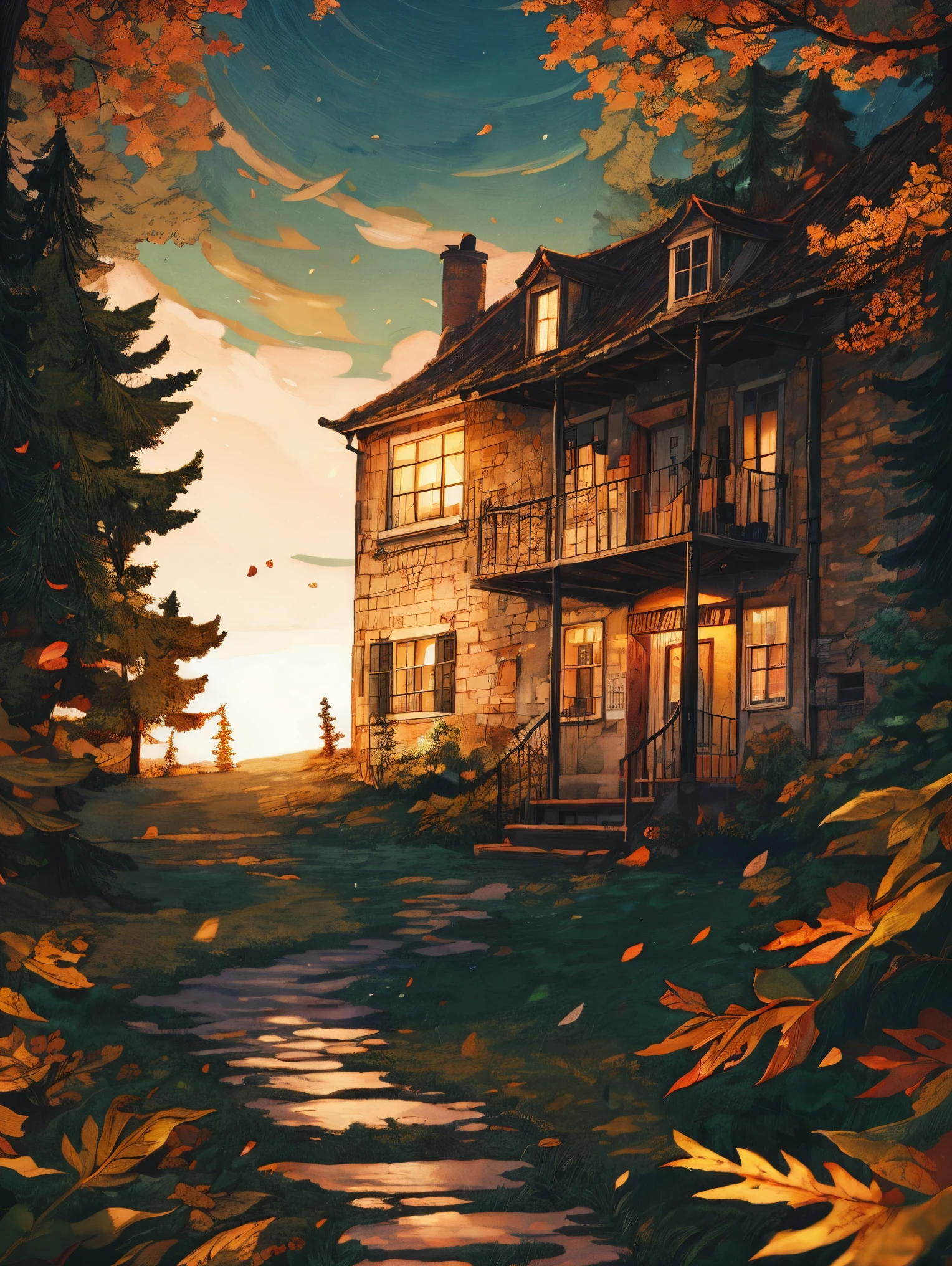 one house on the hill, force ground  forest, cover link https://image.cdn2.seaart.ai/2023-12-29/cm7degte878c73egk0mg/d6c9790dcd745388fba573c388cbc4939d9f1b09_high.webp